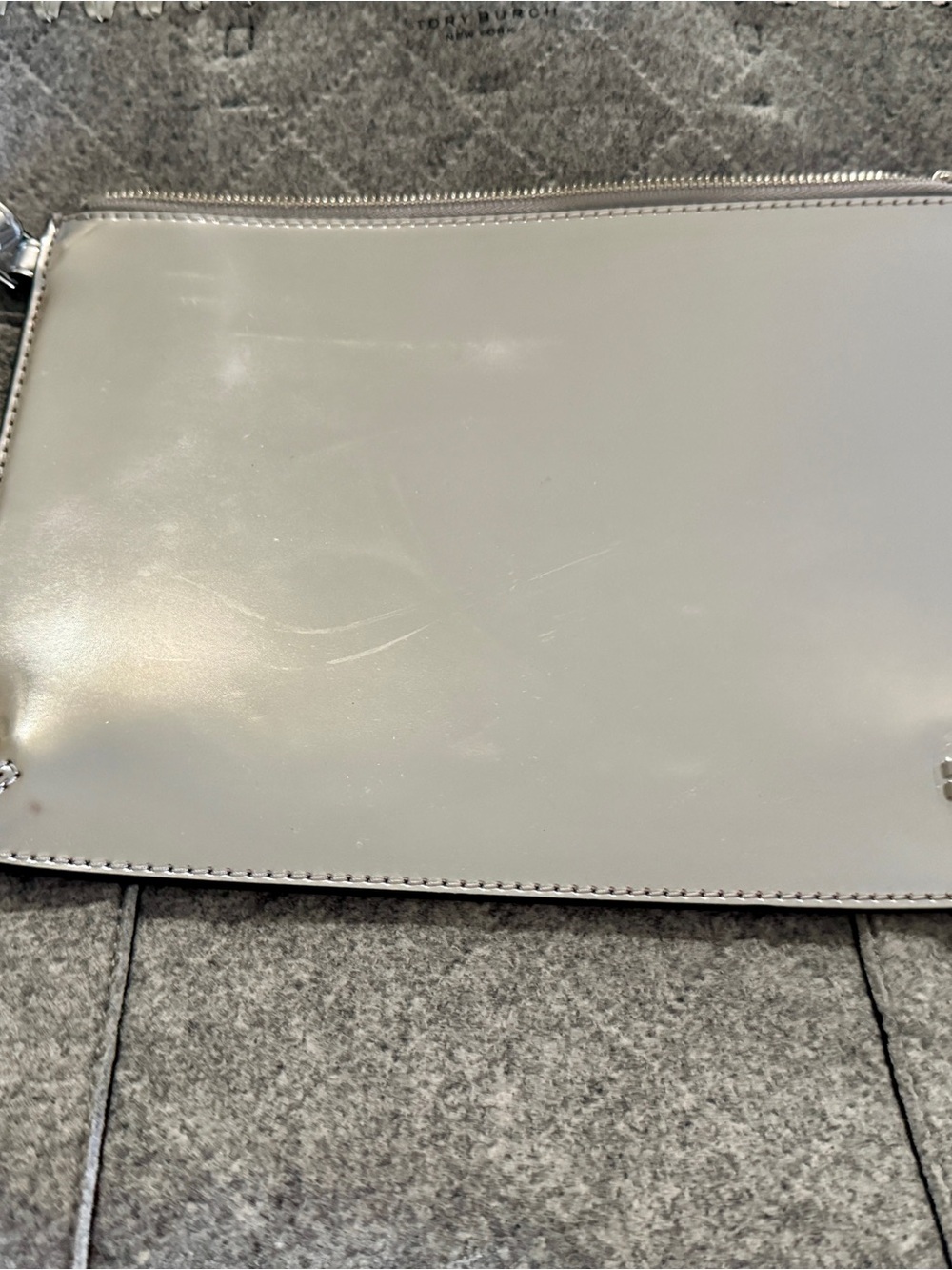 Tory Burch Gray Felt Tote with Silver Handles - Picture 5 of 5